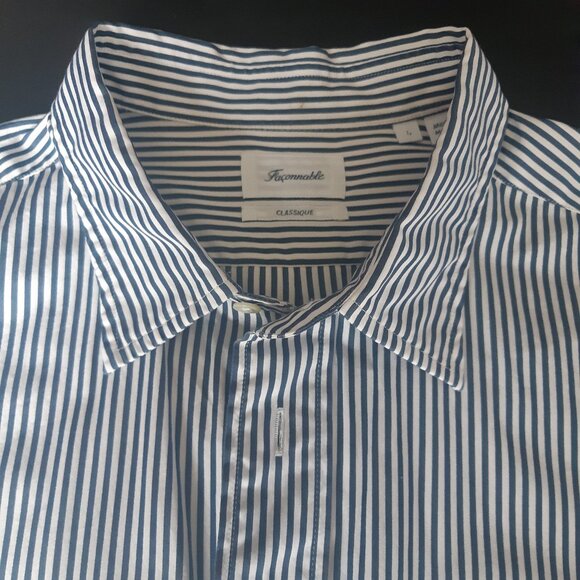 Faconnable Classique SZ L Navy & White Bengal Striped Men's Button Up Shirt - Picture 1 of 15